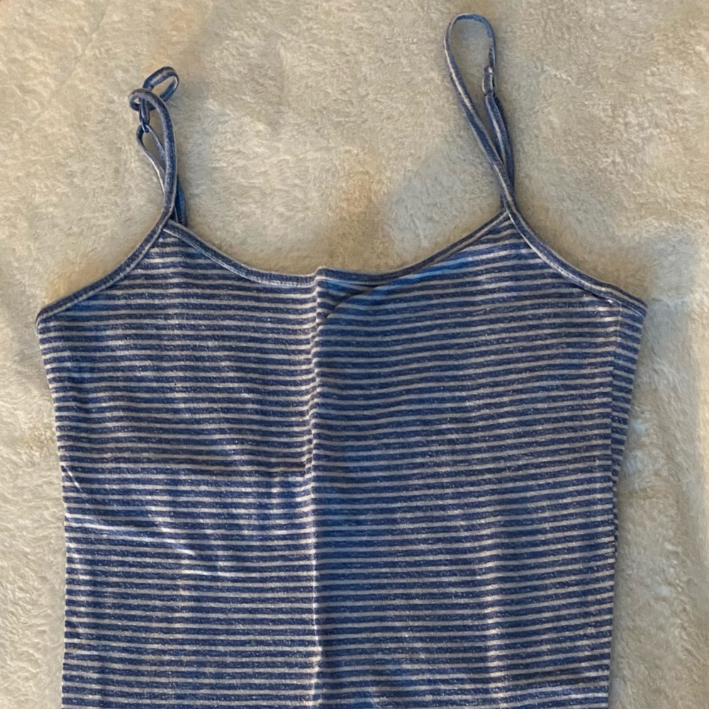 Blue and white striped tank top